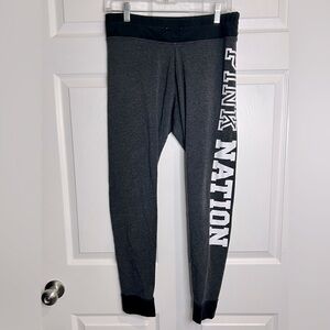 PINK Victoria’s Secret yoga pants - gray/black - Size Large DRAWSTRING MISSING